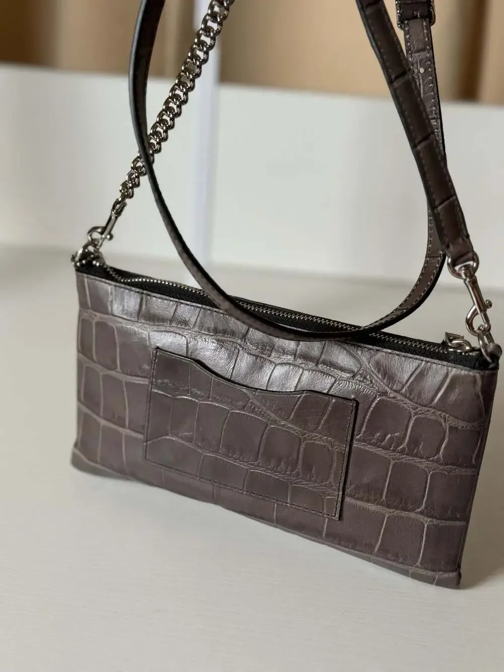 COACH Zip Top KYLIE Crossbody Gray Textural Leather Reptile Print Slim Swing Bag